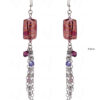Red Iolite Color Studded Silver Plated Tassel Earrings FE-1111