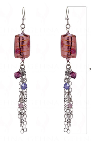 Red Iolite Color Studded Silver Plated Tassel Earrings FE-1111