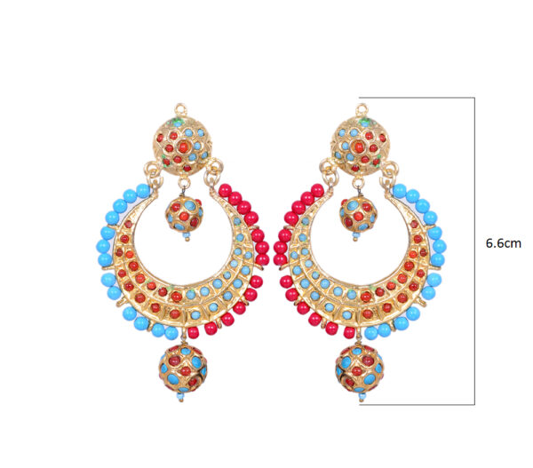 Coral & Turquoise Stone Studded Moon Shape Earrings LE01-1111