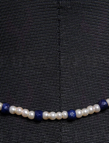 Pearl & Blue Sapphire Faceted Gemstone Bead Necklace NM-1111