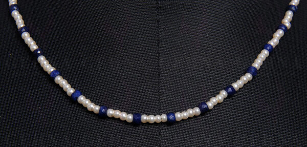 Pearl & Blue Sapphire Faceted Gemstone Bead Necklace NM-1111