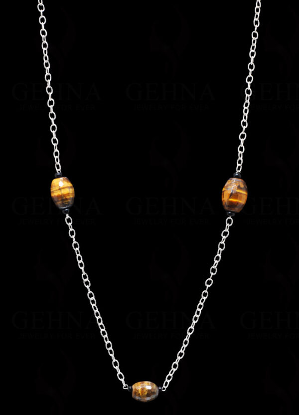 Tiger Eye Gemstone Knotted In.925 Sterling Silver Chain CS-1111