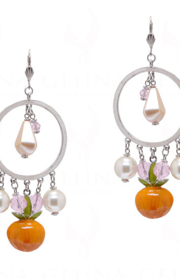 Pearl & Rose Quartz Studded Round Shape Earrings FE-1112