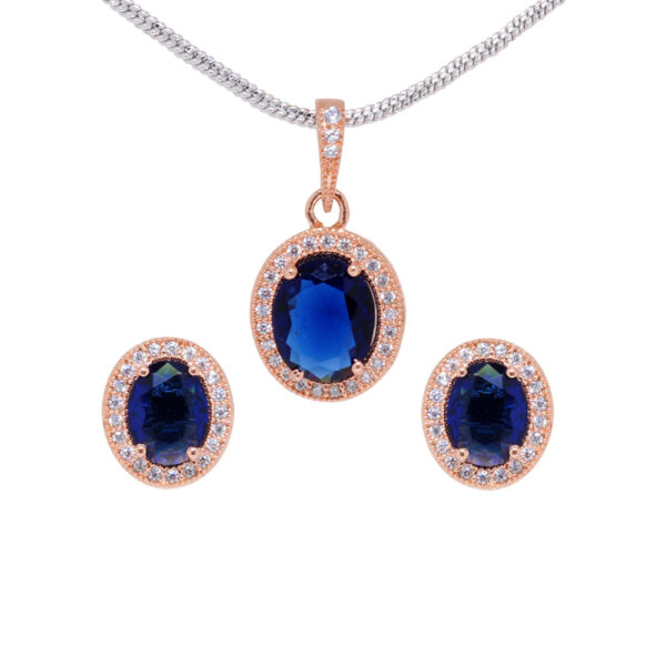 Trendy Blue Sapphire & Classic White Topaz Studded Pendant & Earring Set FP-1112