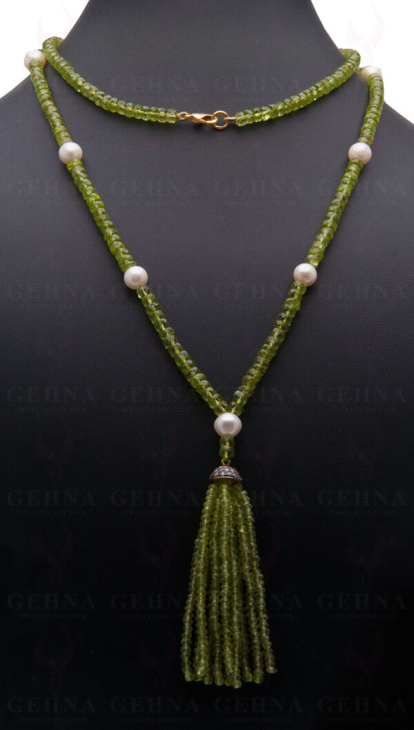 42" Inches Pearl & Peridot Faceted Gemstone Bead Necklace NM-1112