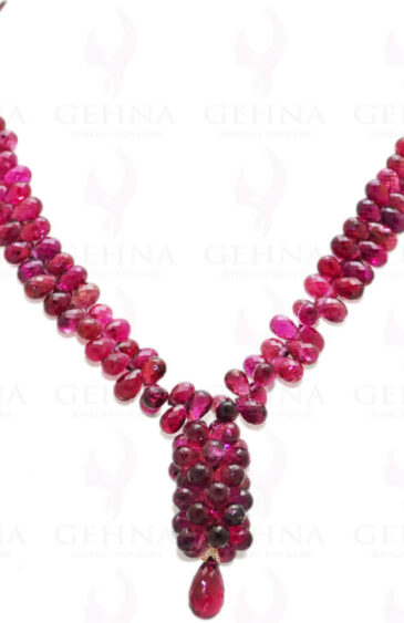 Pink Tourmaline Gemstone Drop Shaped Faceted Bead Necklace & Earring Set NS-1112