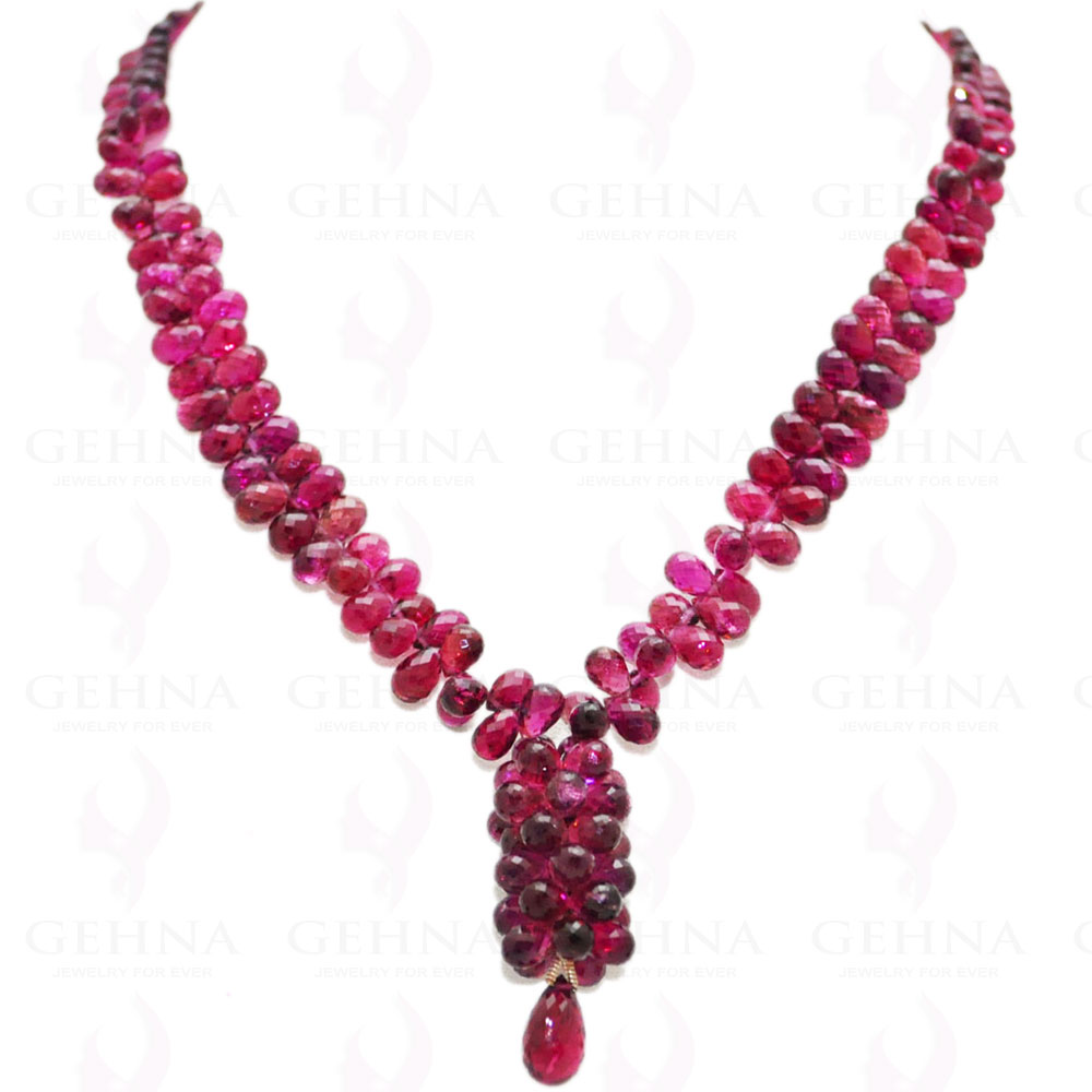 Pink Tourmaline Gemstone Drop Shaped Faceted Bead Necklace & Earring Set NS-1112