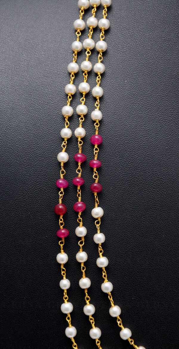 Pearl & Ruby Gemstone Knotted Chain In .925 Sterling Silver Cm1112