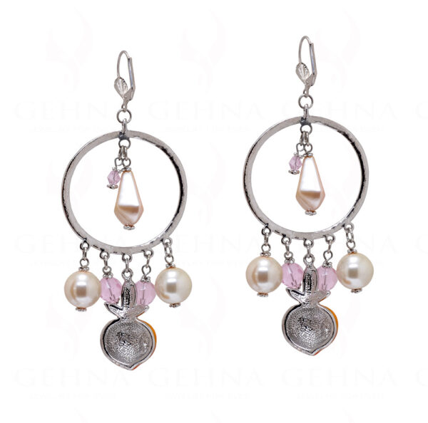Pearl & Rose Quartz Studded Round Shape Earrings FE-1112