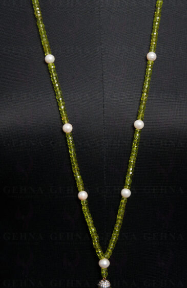 42″ Inches Pearl & Peridot Faceted Gemstone Bead Necklace NM-1112
