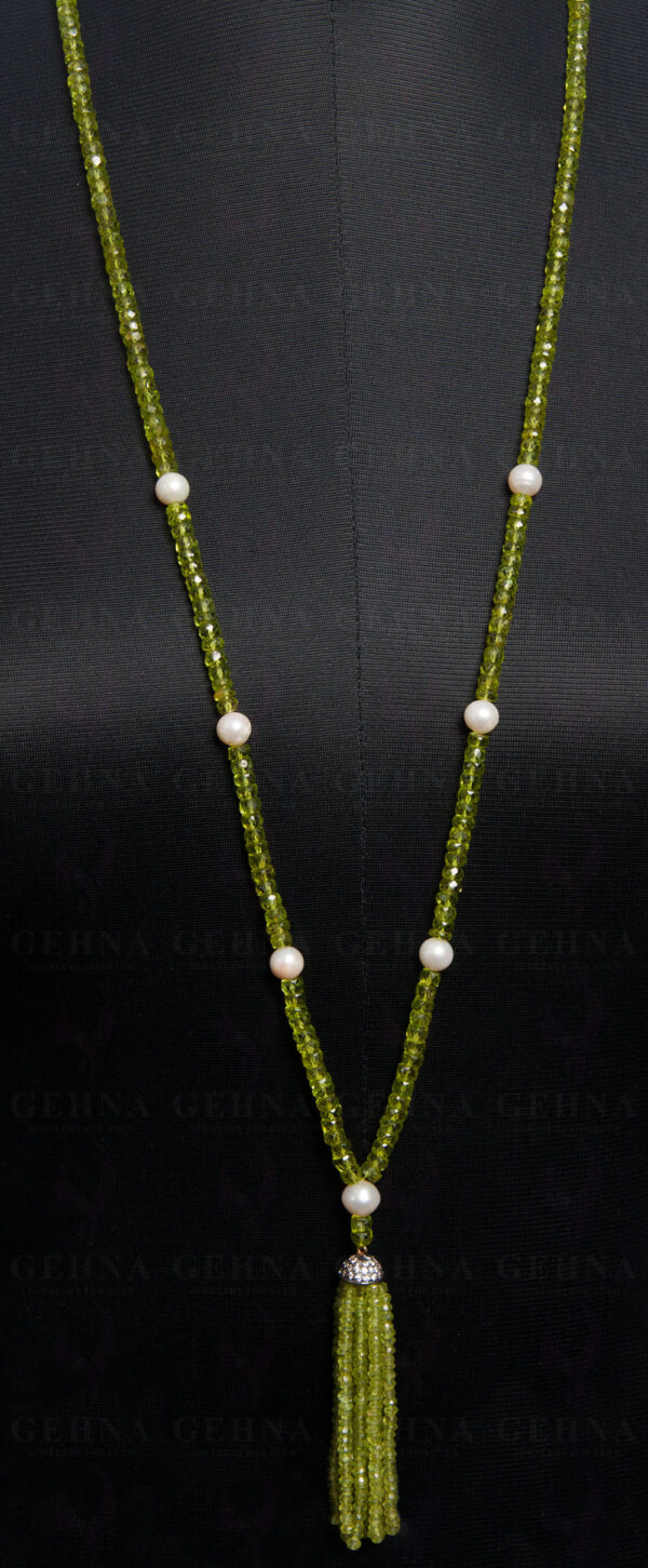 42" Inches Pearl & Peridot Faceted Gemstone Bead Necklace NM-1112