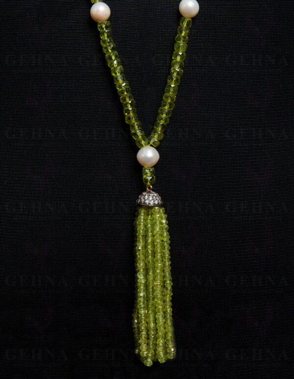 42" Inches Pearl & Peridot Faceted Gemstone Bead Necklace NM-1112