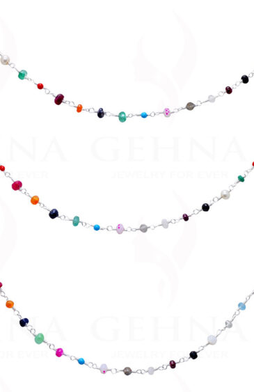 Multi Color Gemstone Faceted Bead Necklace In.925 Sterling Silver CS-1113