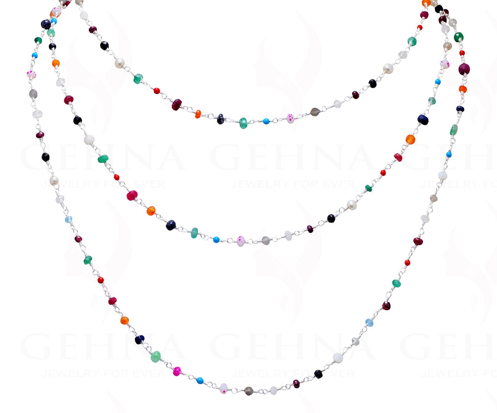 Multi Color Gemstone Faceted Bead Necklace In.925 Sterling Silver CS-1113