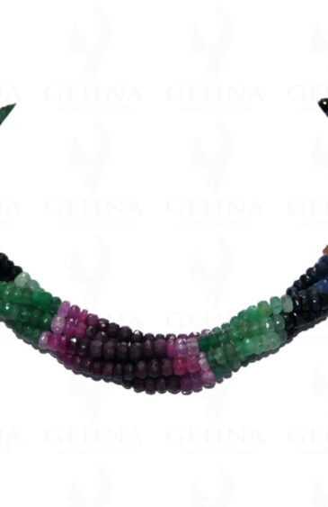 5 Rows Of Ruby Emerald Sapphire Gemstone Faceted Bead Twisted Necklace NP-1113
