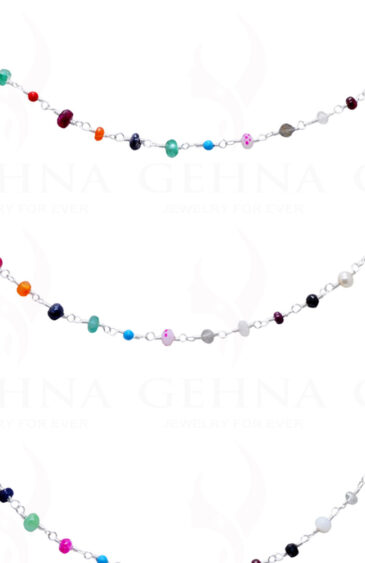 Multi Color Gemstone Faceted Bead Necklace In.925 Sterling Silver CS-1113