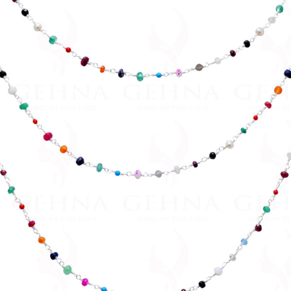 Multi Color Gemstone Faceted Bead Necklace In.925 Sterling Silver CS-1113