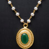 Pearl & Emerald Gemstone Knotted Chain In .925 Sterling Silver Cm1113