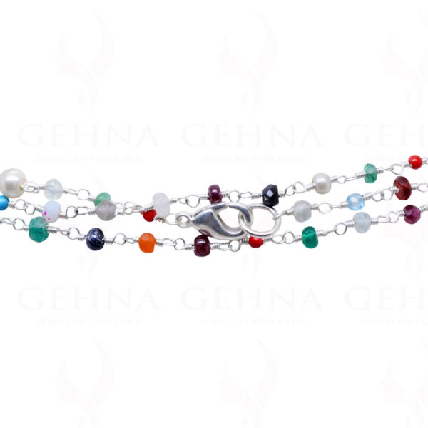 Multi Color Gemstone Faceted Bead Necklace In.925 Sterling Silver CS-1113