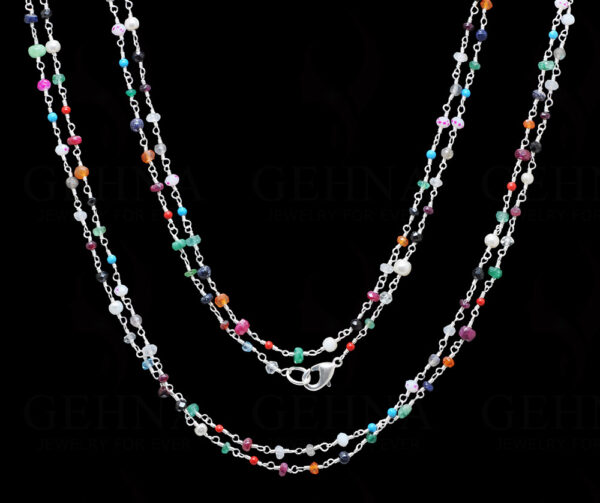 Multi Color Gemstone Faceted Bead Necklace In.925 Sterling Silver CS-1113