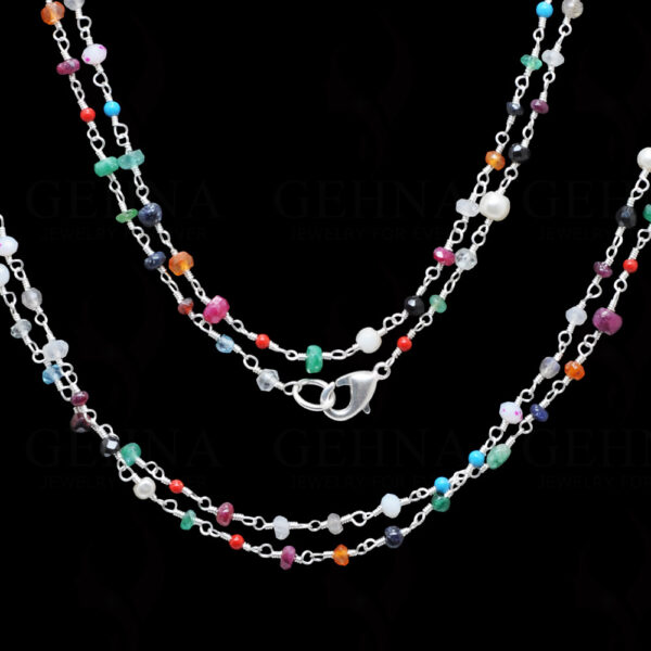 Multi Color Gemstone Faceted Bead Necklace In.925 Sterling Silver CS-1113