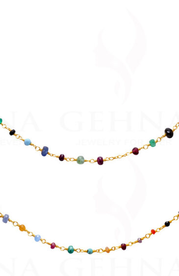 Multi Color Gemstone Faceted Bead Necklace In.925 Sterling Silver CS-1114