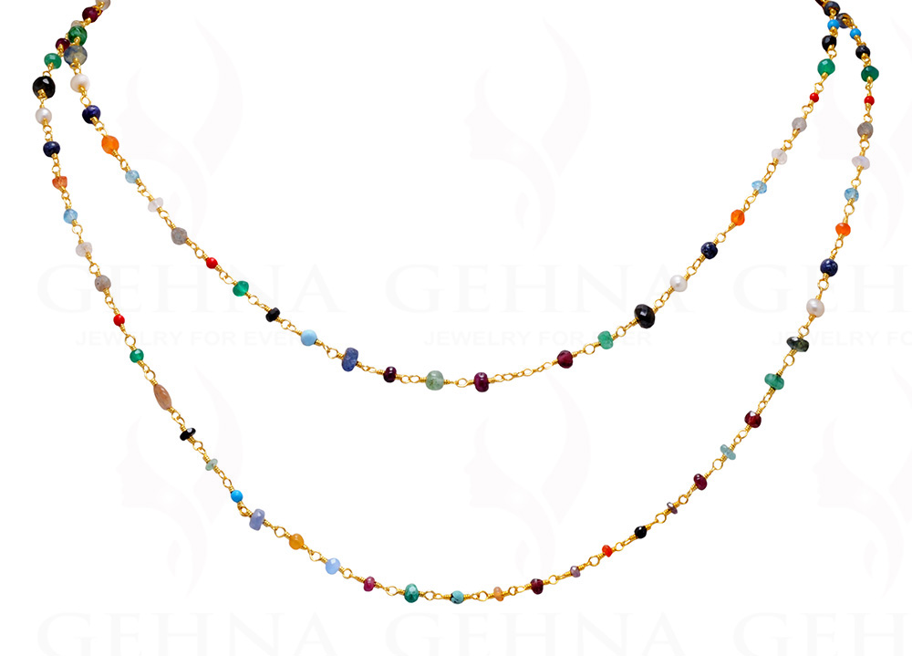 Multi Color Gemstone Faceted Bead Necklace In.925 Sterling Silver CS-1114