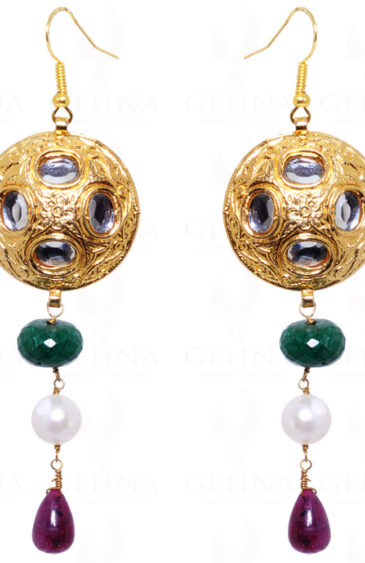 Pearl, Ruby, Emerald & Cz Gemstone Lac Earring LE01-1114