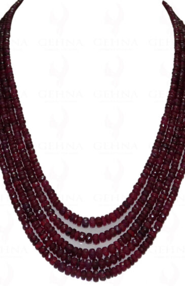 5 Rows Of Madagascar Ruby Gemstone Faceted Bead Necklace NP-1114