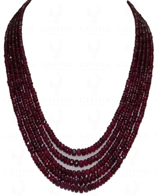 5 Rows Of Madagascar Ruby Gemstone Faceted Bead Necklace NP-1114