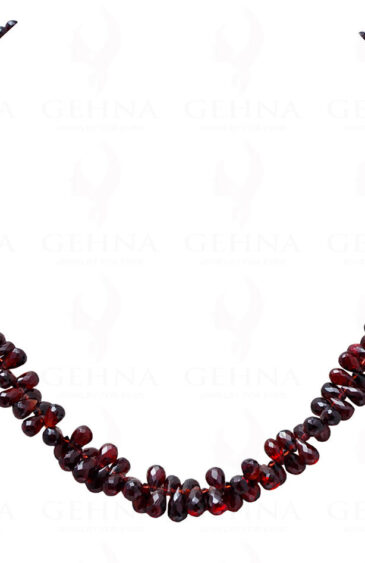 Red Garnet Gemstone Drop Shaped Faceted Bead Necklace NS-1114