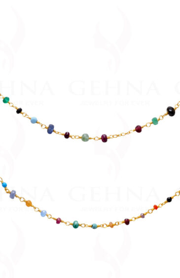 Multi Color Gemstone Faceted Bead Necklace In.925 Sterling Silver CS-1114