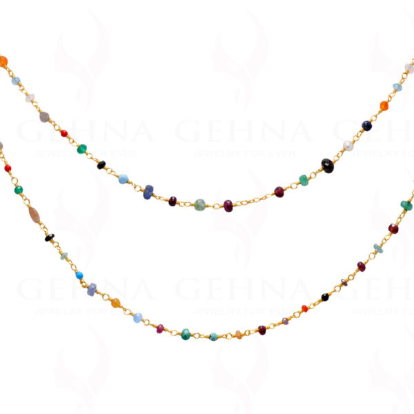 Multi Color Gemstone Faceted Bead Necklace In.925 Sterling Silver CS-1114