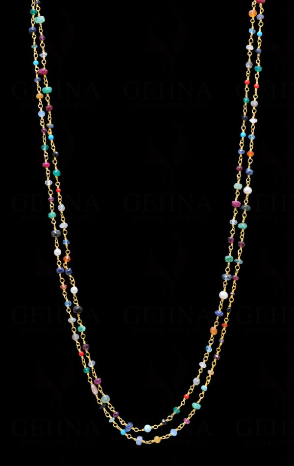 Multi Color Gemstone Faceted Bead Necklace In.925 Sterling Silver CS-1114