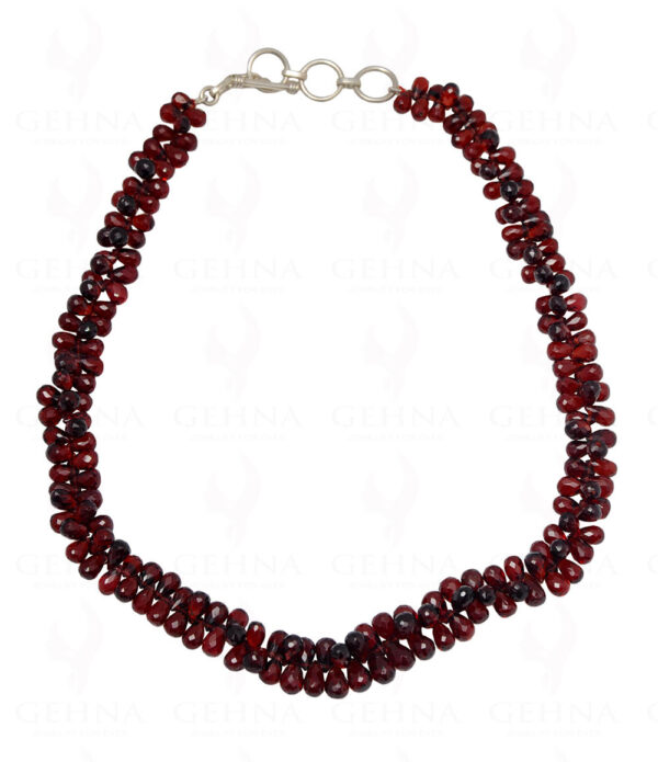 Red Garnet Gemstone Drop Shaped Faceted Bead Necklace NS-1114