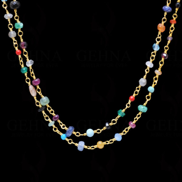 Multi Color Gemstone Faceted Bead Necklace In.925 Sterling Silver CS-1114