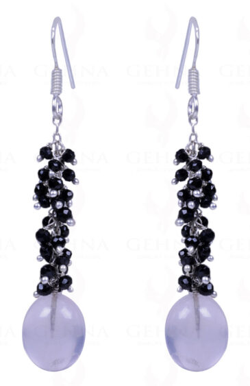 Rose Quartz & Black Spinel Gemstone Earrings Made In .925 Sterling Silver ES-1115