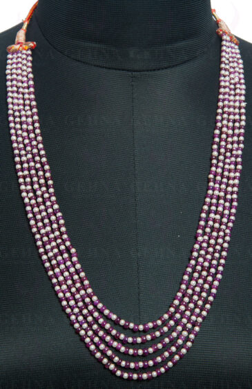5 Rows Of Pearl & Ruby Gemstone Bead Necklace NM-1115