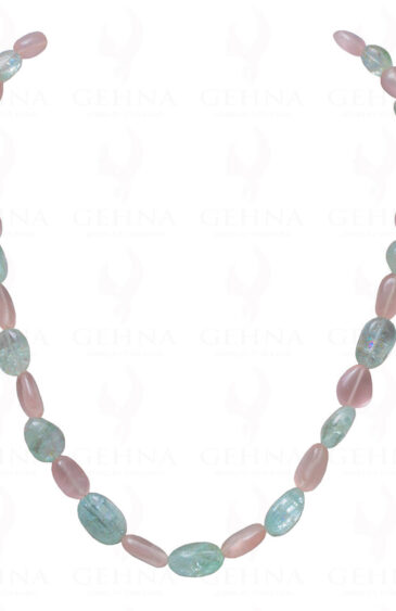 Rose Quartz & Aquamarine Gemstone Bead Tumble String Necklace NS-1115