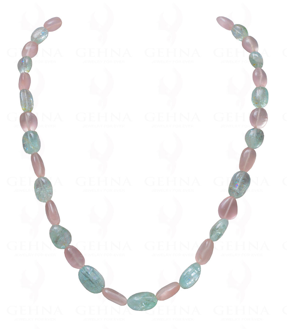 Rose Quartz & Aquamarine Gemstone Bead Tumble String Necklace NS-1115