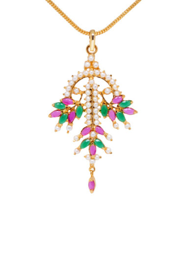Ethnic Ruby, Emerald & Stunning Pearl Studded Pendant & Earring Set FP-1115
