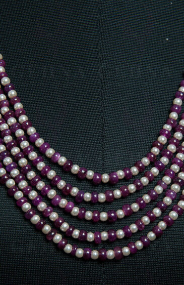 5 Rows Of Pearl & Ruby Gemstone Bead Necklace NM-1115