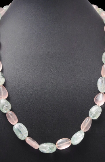 Rose Quartz & Aquamarine Gemstone Bead Tumble String Necklace NS-1115