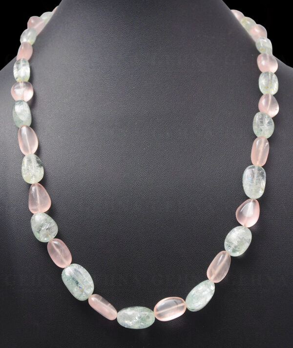 Rose Quartz & Aquamarine Gemstone Bead Tumble String Necklace NS-1115