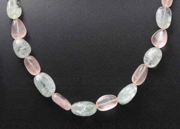 Rose Quartz & Aquamarine Gemstone Bead Tumble String Necklace NS-1115