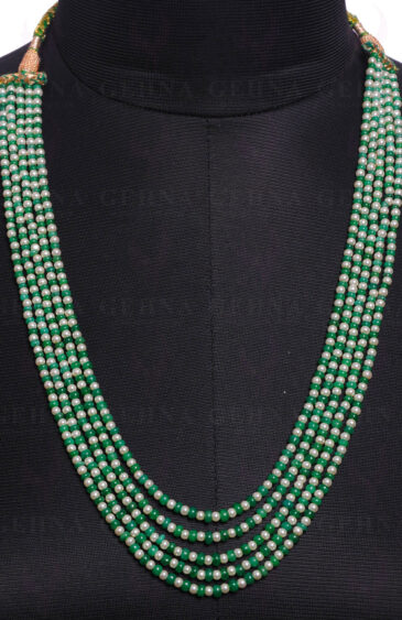 5 Rows Pearl & Emerald Gemstone Bead Necklace NM-1116