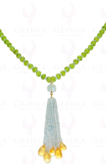 Citrine, Peridot & Aquamarine Gemstone Faceted Bead Necklace NS-1116