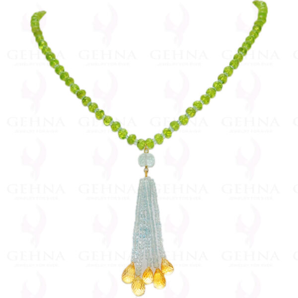 Citrine, Peridot & Aquamarine Gemstone Faceted Bead Necklace NS-1116