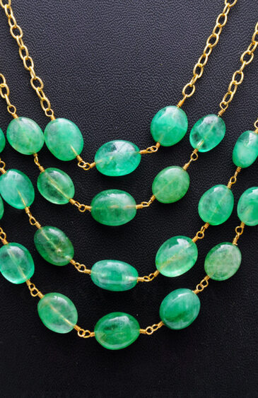 Pearl, Ruby & Emerald Gemstone Bead Chain & Earring In .925 Silver Cm1116