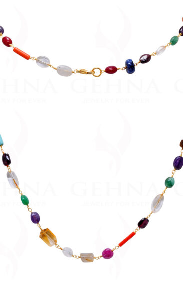 Multi Color Gemstone Oval Shape Knotted In.925 Sterling Silver Chain CS-1117